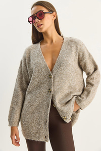 Kadın V Yaka Oversize Buklet Carmen Triko Hırka 2433 60283679 - Bej HIRKA modelleri