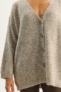 Kadın V Yaka Oversize Buklet Carmen Triko Hırka 2433 60283679 - Bej HIRKA modelleri