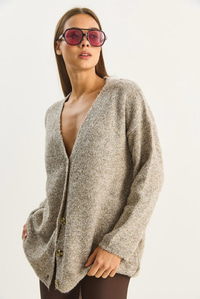 Kadın V Yaka Oversize Buklet Carmen Triko Hırka 2433 60283679 - Bej HIRKA modelleri