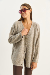 Kadın V Yaka Oversize Buklet Carmen Triko Hırka 2433 60283679 - Bej HIRKA modelleri
