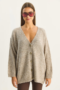 Kadın V Yaka Oversize Buklet Carmen Triko Hırka 2433 60283679 - Bej HIRKA modelleri