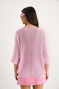 Kadın V Yaka Selanik Örgü Oversize Triko Bluz TY251045 60283338 - Şeker Pembe