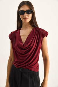 Kadın Vatkalı Degaje Yaka Viskon Bluz 28008 60286179 - Bordo BLUZ modelleri