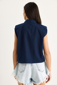 Kadın Vatkalı Kalın Askılı Keten Dokulu Pamuk Gömlek G28-4912 60283351 - Lacivert