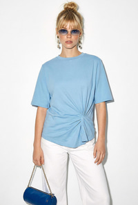 Kadın Vatkalı Omuz Detaylı Düğüm Detaylı Kısa Kollu T-Shirt 1067 60286068 - Bebe Mavisi T-SHİRT modelleri