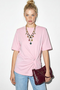 Kadın Vatkalı Omuz Detaylı Düğüm Detaylı Kısa Kollu T-Shirt 1067 60286068 - Pembe T-SHİRT modelleri