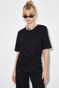 Kadın Vatkalı Omuz Detaylı Düğüm Detaylı Kısa Kollu T-Shirt 1067 60286068 - Siyah T-SHİRT modelleri