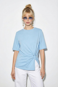 Kadın Vatkalı Omuz Detaylı Düğüm Detaylı Kısa Kollu T-Shirt 1067 60286068 - Bebe Mavisi T-SHİRT modelleri