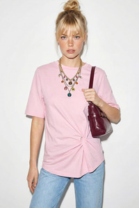 Kadın Vatkalı Omuz Detaylı Düğüm Detaylı Kısa Kollu T-Shirt 1067 60286068 - Pembe T-SHİRT modelleri