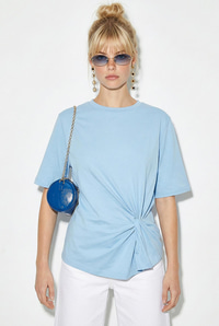 Kadın Vatkalı Omuz Detaylı Düğüm Detaylı Kısa Kollu T-Shirt 1067 60286068 - Bebe Mavisi T-SHİRT modelleri