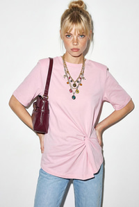 Kadın Vatkalı Omuz Detaylı Düğüm Detaylı Kısa Kollu T-Shirt 1067 60286068 - Pembe T-SHİRT modelleri