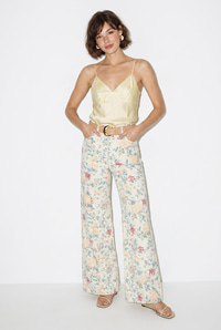 Kadın Vintage Desen Yüksek Bel Denim Pantolon DP251033 60286008 - Beyaz-Sarı PANTOLON modelleri