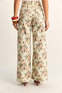 Kadın Vintage Desen Yüksek Bel Denim Pantolon DP251033 60286008 - Krem-Pembe PANTOLON modelleri
