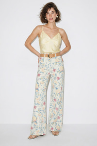 Kadın Vintage Desen Yüksek Bel Denim Pantolon DP251033 60286008 - Beyaz-Sarı PANTOLON modelleri