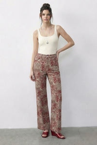 Kadın Vintage Desen Yüksek Bel Denim Pantolon DP251033 60286008 - Pudra PANTOLON modelleri