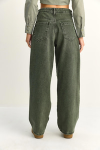 Kadın Vintage Yıkamalı Baggy Kesim Rahat Kalıp Denim Pantolon 703 60286060 - Haki PANTOLON modelleri
