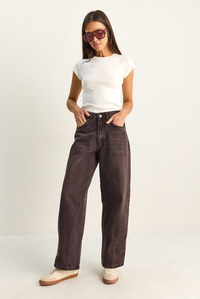 Kadın Vintage Yıkamalı Baggy Kesim Rahat Kalıp Denim Pantolon 703 60286060 - Patlıcan PANTOLON modelleri