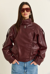 Kadın Viral Oversize Yüksek Yaka Apolet Detaylı Suni Deri Ceket 8058 60286526 - Bordo CEKET modelleri