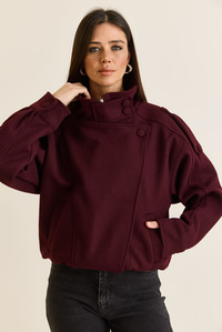 Kadın Viral Oversize Yüksek Yaka Apolet Detaylı Suni Kaşe Kaban 427 60286643 - Bordo DIŞ GİYİM modelleri