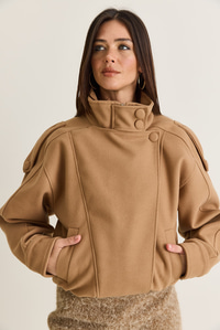 Kadın Viral Oversize Yüksek Yaka Apolet Detaylı Suni Kaşe Kaban 427 60286643 - Camel DIŞ GİYİM modelleri