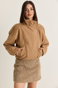 Kadın Viral Oversize Yüksek Yaka Apolet Detaylı Suni Kaşe Kaban 427 60286643 - Camel DIŞ GİYİM modelleri