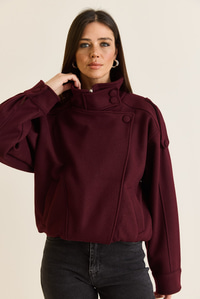 Kadın Viral Oversize Yüksek Yaka Apolet Detaylı Suni Kaşe Kaban 427 60286643 - Bordo DIŞ GİYİM modelleri