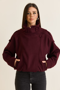 Kadın Viral Oversize Yüksek Yaka Apolet Detaylı Suni Kaşe Kaban 427 60286643 - Bordo DIŞ GİYİM modelleri