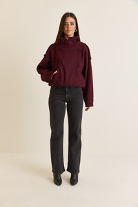 Kadın Viral Oversize Yüksek Yaka Apolet Detaylı Suni Kaşe Kaban 427 60286643 - Bordo DIŞ GİYİM modelleri