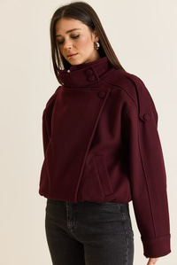Kadın Viral Oversize Yüksek Yaka Apolet Detaylı Suni Kaşe Kaban 427 60286643 - Bordo DIŞ GİYİM modelleri
