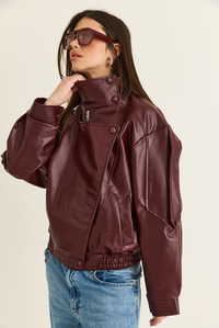 Kadın Viral Oversize Yüksek Yaka Apolet Detaylı Suni Deri Ceket 8058 60286526 - Bordo CEKET modelleri