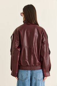 Kadın Viral Oversize Yüksek Yaka Apolet Detaylı Suni Deri Ceket 8058 60286526 - Bordo CEKET modelleri