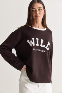 Kadın Wild Baskılı Bisiklet Yaka Oversize Uzun Kollu Sweatshirt 2392 60286691 - Acı Kahve SWEATSHİRT modelleri