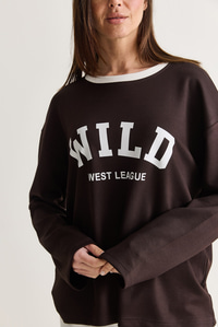 Kadın Wild Baskılı Bisiklet Yaka Oversize Uzun Kollu Sweatshirt 2392 60286691 - Acı Kahve SWEATSHİRT modelleri