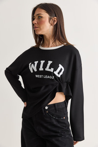 Kadın Wild Baskılı Bisiklet Yaka Oversize Uzun Kollu Sweatshirt 2392 60286691 - Siyah SWEATSHİRT modelleri