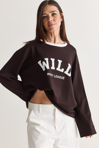 Kadın Wild Baskılı Bisiklet Yaka Oversize Uzun Kollu Sweatshirt 2392 60286691 - Acı Kahve SWEATSHİRT modelleri