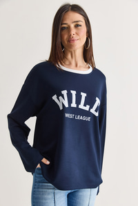 Kadın Wild Baskılı Bisiklet Yaka Oversize Uzun Kollu Sweatshirt 2392 60286691 - Lacivert SWEATSHİRT modelleri