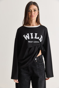 Kadın Wild Baskılı Bisiklet Yaka Oversize Uzun Kollu Sweatshirt 2392 60286691 - Siyah SWEATSHİRT modelleri
