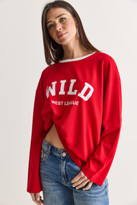 Kadın Wild Baskılı Bisiklet Yaka Oversize Uzun Kollu Sweatshirt 2392 60286691 - Kırmızı SWEATSHİRT modelleri