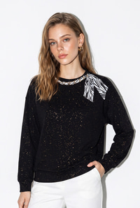 Kadın Yaldız Baskılı Zincir ve Fular Detaylı Modal Oversize Sweatshirt 2266 60286477 - Siyah SWEATSHİRT modelleri