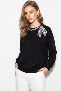 Kadın Yaldız Baskılı Zincir ve Fular Detaylı Modal Oversize Sweatshirt 2266 60286477 - Siyah SWEATSHİRT modelleri