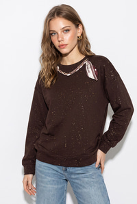 Kadın Yaldız Baskılı Zincir ve Fular Detaylı Modal Oversize Sweatshirt 2266 60286477 - Acı Kahve SWEATSHİRT modelleri