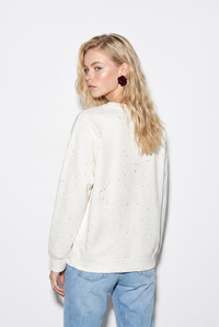 Kadın Yaldız Baskılı Zincir ve Fular Detaylı Modal Oversize Sweatshirt 2266 60286477 - Beyaz SWEATSHİRT modelleri