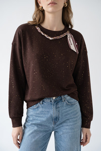 Kadın Yaldız Baskılı Zincir ve Fular Detaylı Modal Oversize Sweatshirt 2266 60286477 - Acı Kahve SWEATSHİRT modelleri