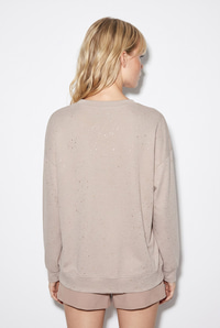 Kadın Yaldız Baskılı Zincir ve Fular Detaylı Modal Oversize Sweatshirt 2266 60286477 - Bej SWEATSHİRT modelleri