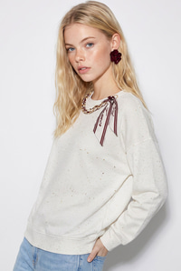 Kadın Yaldız Baskılı Zincir ve Fular Detaylı Modal Oversize Sweatshirt 2266 60286477 - Beyaz SWEATSHİRT modelleri