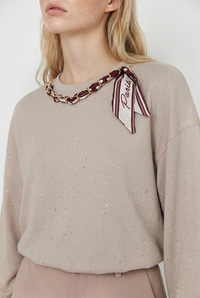 Kadın Yaldız Baskılı Zincir ve Fular Detaylı Modal Oversize Sweatshirt 2266 60286477 - Bej SWEATSHİRT modelleri