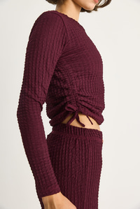 Kadın Yanları Bağlamalı Crop Beli Lastikli Yüksek Bel Pantolonlu Bürümcük Takım 8075 60284110 - Mürdüm ALT - ÜST TAKIM modelleri
