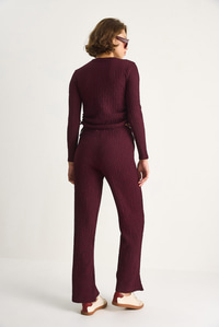 Kadın Yanları Bağlamalı Crop Beli Lastikli Yüksek Bel Pantolonlu Bürümcük Takım 8075 60284110 - Mürdüm ALT - ÜST TAKIM modelleri