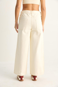 Kadın Yanları Metal Detaylı Wide Leg Denim Pantolon 60282058 - Krem PANTOLON modelleri