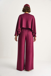 Kadın Yarasa Kol Crop Beli Lastikli Pantolon Modal Alt-Üst Takım 4025  60284068 - Vişne ALT - ÜST TAKIM modelleri
